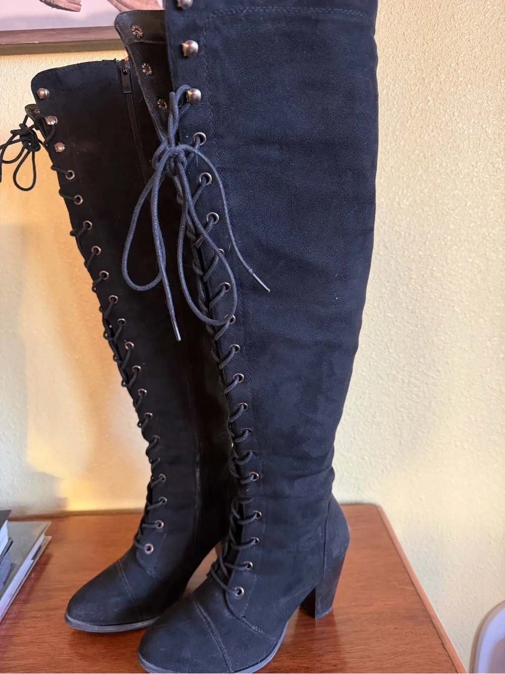 Women's Black Lace-Up Knee-High Boots